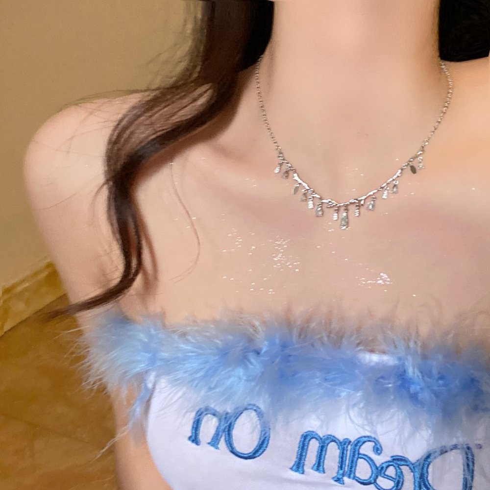 Water drop tassel zircon necklace